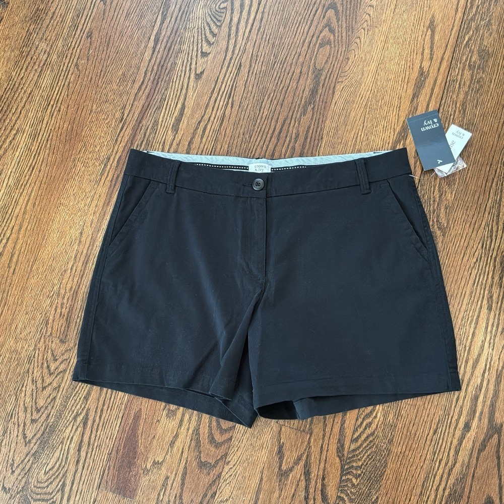 NWT Women's Crown & Ivy ‎ Caroline Shorts Black Chino 14 Travel Beach 5" NEW
